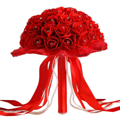 

Gobestart Crystal Lace Roses Bridesmaid Wedding Bouquet Bridal Artificial Silk Flowers