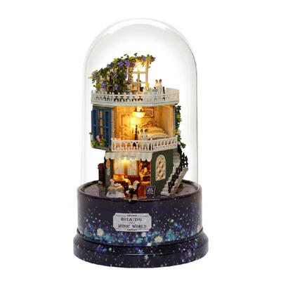 

Greensen Creative DIY Dollhouse Dream House Miniature with Rotate Music Box Dust Cover LED Light