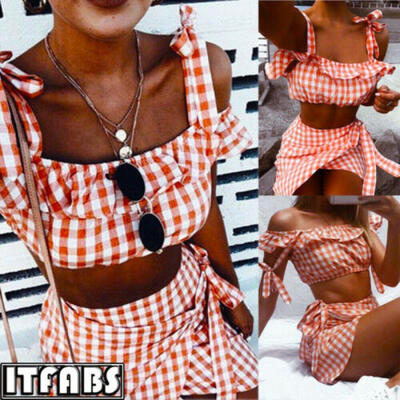 

UK Womens 2PCS Bodycon Two Piece Crop Top&Skirt Set Bandage Sexy Beach Dress