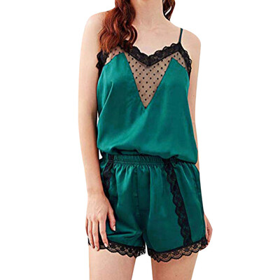 

Toponeto Women Sleepwear Sleeveless Strap Nightwear Lace Trim Satin Cami Top Pajama Sets