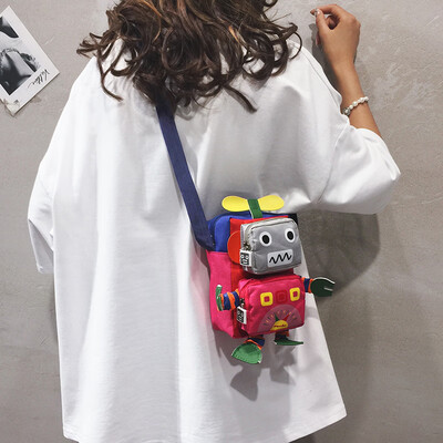 

Cartoon small bag female 2019 new cute doll shoulder Messenger bag tide Korean version of the foreign funny robot bag