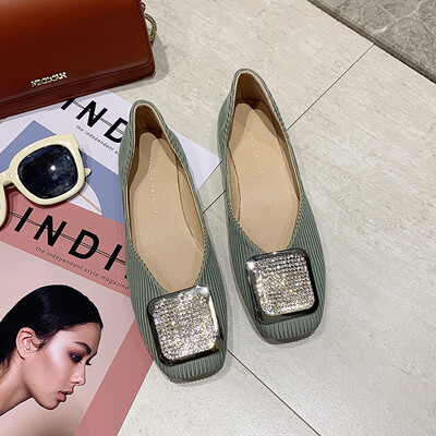 

Net Red Single Shoes Summer Style Water Drill Bean Shoes Shallow-mouthed Fairy Flat-soled Evening Shoes Large Size Womens Shoe