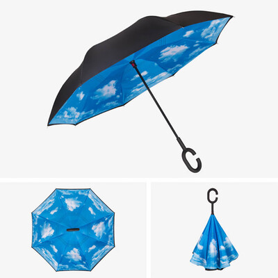 

10 Styles C-Hook Windproof Reverse Fold Umbrella For Car Long Shank Inverted Double Layer Rain Protection Umbrella