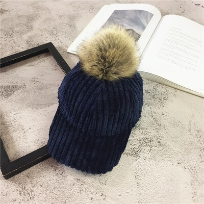 

Hat women fallwinter Korean fashion fur ball baseball cap fashion student hat winter thick cute street Cap
