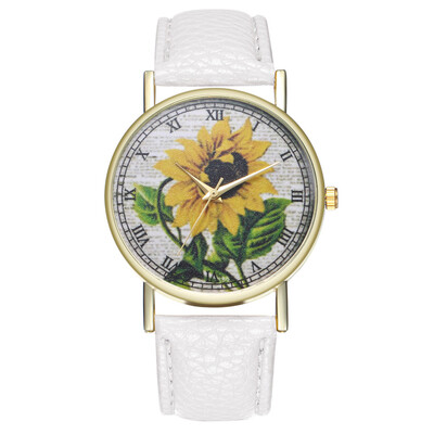

Simple Luxury PU Leather Watches Quartz Wrist Watches Sunflower Painting Women Ladies Couple Watch Clock Jewelry &Ff