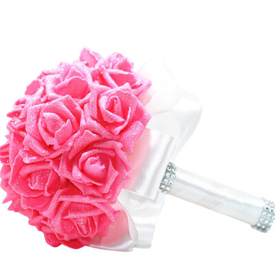 

Siaonvr Crystal Roses Pearl Bridesmaid Wedding Bouquet Bridal Artificial Silk Flowers De