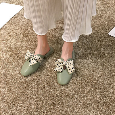 

Sandals for women wearing autumn Korean version of bow-knotted fur shoes 100 pairs of Muller shoes with thick heels&half slip
