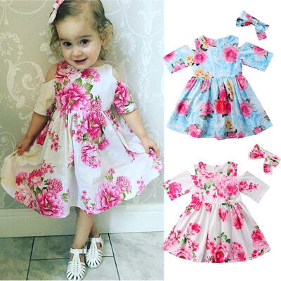 

Toddler Baby Girl Princess Floral Off shoulder Tutu Dress Kids Party Flower Pageant Clothes