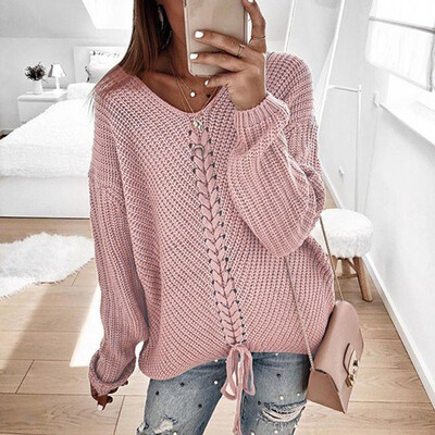 

〖Follure〗Womens Lady V-neck Sweater Casual Solid Loose Long Sleeve Tops Slim Fit Pullover