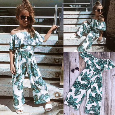 

Toddler Kids Girls Off Shoulder Ruffles Leaf Print Romper Jumpsuit Clothes
