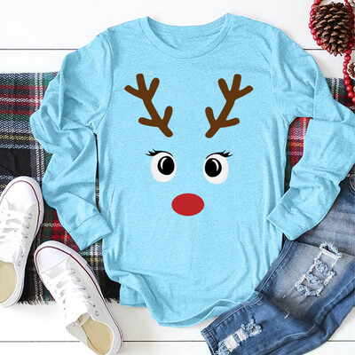 

Gobestart Womens Christmas Elk Printed Tops O-Neck Long Sleeves Easy T-shirts Blouse