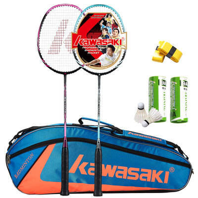 

Kawasaki KAWASAKI badminton racket ultra-light carbon pair shot 2 sticks set has been threaded purple blue two-color to send big bag two barrels