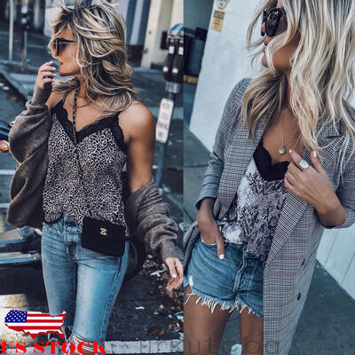 

Women Sexy V Neck Leopard Print Camisole Tank Vest Blouse Cami Crop Tops