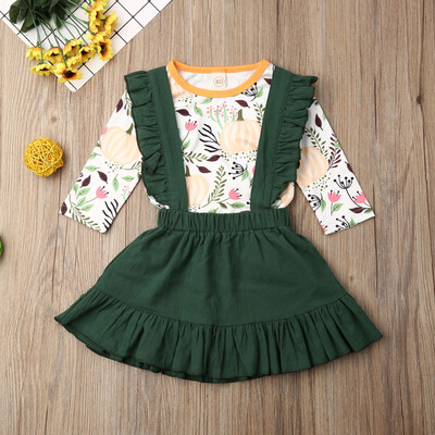 

Kids Baby Girls Dress Clothes Halloween Tops T-shirt Strap Skirt Outfits Set