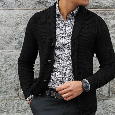 

Mens Thick Lapel Long Sleeve Jumper Cardigan Single Breasted Knit Sweater Coat