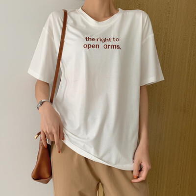 

T Shirt Women Long T shirts Letter Print Short sleeve Summer Girls Loose Femme Top Tshirt Plus size Lady shirt Solid Basic