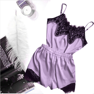 

〖Follure〗Womens Sexy Satin Sling Sleepwear Lingerie Lace Nightdress Underwear Set