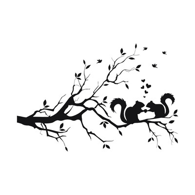 

〖Follure〗Squirrel On Long Tree Branch Wall Sticker Animals Cats Art Decal Kids Room Decor