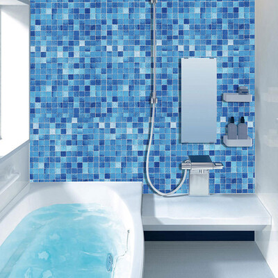 

〖Follure〗Kitchen Oil Proof Blue Square Wallpaper Self-adhesive Bathroom Bathroom Stickers