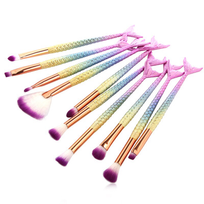 

〖Follure〗New Arrival 10Pc Mermaid Foundation Eyeshadow Contour Eye Lip Makeup Brushes Set
