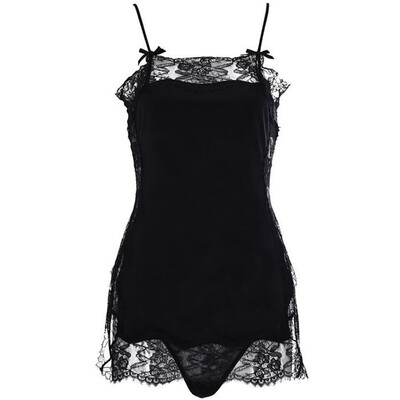 

Eyelash lace pajamas sexy translucent fun nightdress side perspective ice silk sling retro style