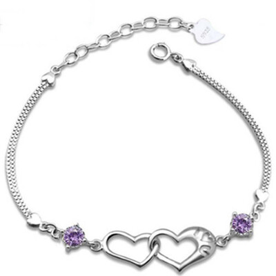 

Woman Double Heart Hollow Bracelet Hand Chain Silver Plated Fashion