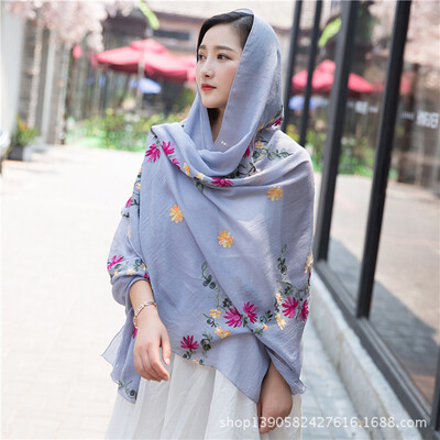 

2018 explosion models autumn&winter flowers embroidery cotton&linen scarf bib literary national wind embroidery sunscreen shawl scarves