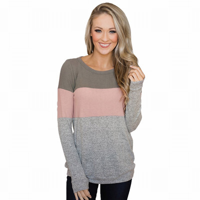 

Contrast base shirt womens T-shirt round neck long-sleeved Slim shirt womens