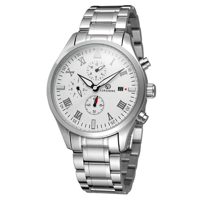 

Forsining authentic mens automatic mechanical watch three-eye six-pin waterproof steel belt mens watch