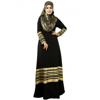 

New Women Muslim Maxi Dress Stripes Zipper Long Sleeves Abaya Kaftan Islamic Robe Long Dress OrangeBlackDark Blue