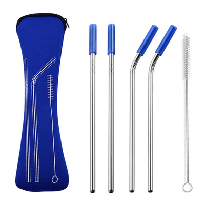 

Reusable Stainless Steel Drinking Straws With Cleaning Brush Silicone Cover Kitchen Bent Straight Drinks Straw Supplies
