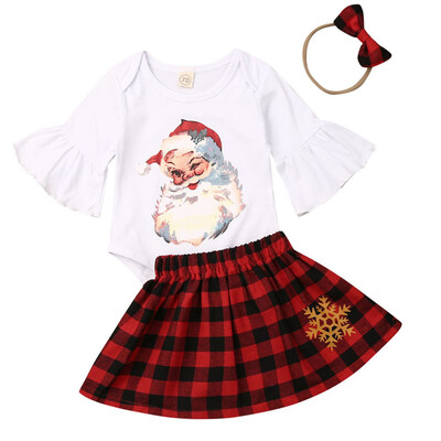 

Cute Newborn Baby Girl Cotton Romper Jumpsuit Plaid Dress Christmas Outfits Set