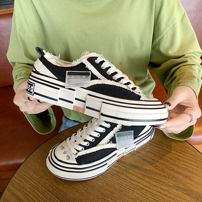

Ins super fire Wu Jianhao canvas shoes star the same heavy industry cork muffin thick bottom retro high beggar board shoes