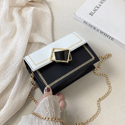 

Crossbody female 2019 new fashion hit color sewing thread chain shoulder casual temperament wild black lock small square bag