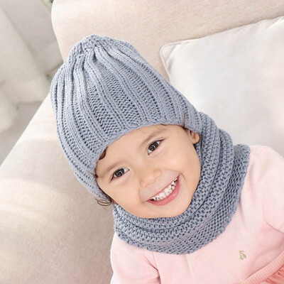 

2019 Baby Hat Scarf Set Autumn Winter Knitted Wool Solid Boys Girls Hat Children Hat And Snood For Girls Kids Hat 0-3 Years old