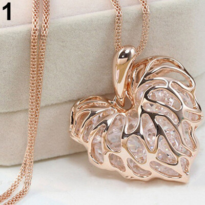 

Women Fashion Hollow Heart Bib Statement Long Sweater Chain Necklace Jewelry