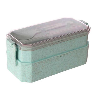 

Students Sealed Wheat Straw Thermal Insulation Lunch Container Double-decker Lunch Box Including Flatware-SpoonChopstick