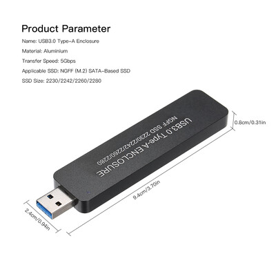 

USB30 Type-A NGFFM2 SSD Enclosure 5Gbps Faster Data Transfer Portable External Solid State Drive Support 2230224222602280