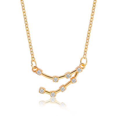 

12 Constellation Crystal Zodiac Sign Pendant Necklace For Women Girls Silver Gold Chain Choker Friendship Necklace BFF Jewelry