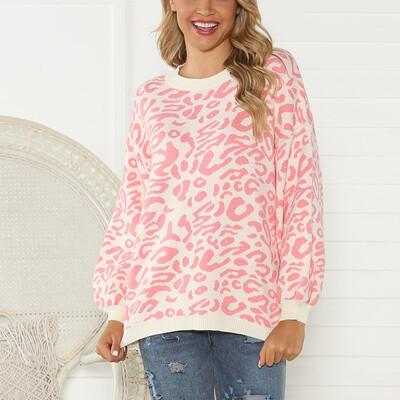 

〖Follure〗Women Casual O-Neck Pullover long Sleeve Leopard Loose Knitted Sweater Tops
