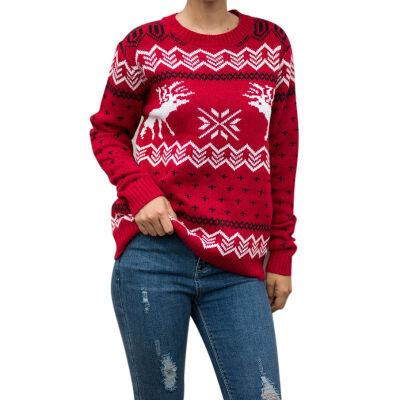 

Women Autumn Fashion Concise All-match Cartoon Pattern Long Sleeve Christmas Pullover Sweater