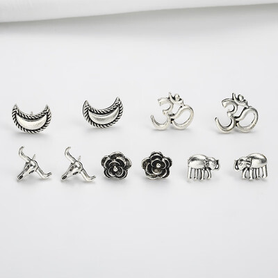 

F1 Vintage Retro Crystal Earrings For Women Boucle Doreille Jewelry Bohemian Stud Earring Set Green Droplets Brincos 5Pairs