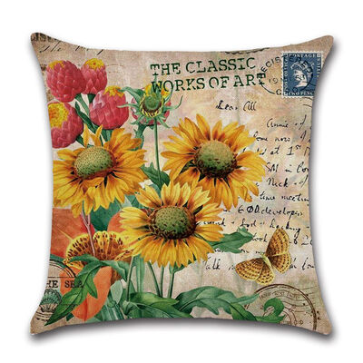 

Cushion Cover Sunflower Cotton Linen Square Throw Pillow Case for Livingroom Sofa Bedroom with Invisible Zipper 45CM45CM