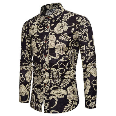 

Men Floral Print Button Down Slim Fit Long Sleeve Casual Dress Shirt Blouse Tops