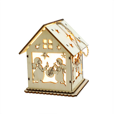 

〖Follure〗LED Light Wooden Dolls House Villa Christmas Ornaments Xmas Tree Hanging Decor