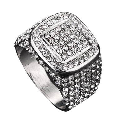

Iced Out Square Crystal Ring Gold Color Stainless Steel Wedding Rings For Men Jewelry
