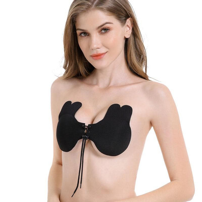

Women Silicone Nipple Pads Rabbit Ear Lace Up Bandage Adhesive Invisible Push Up Lift Strapless Pasties Cover Bra
