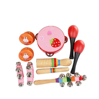 

10pcsset Musical Toys Percussion Instruments Band Rhythm Kit Including Tambourine Maracas Castanets Handbell Wooden Guiro for Kid
