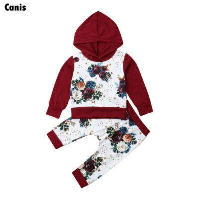 

Newborn Baby Girls Cotton Warm Flower Hooded Tops Sweatshirt Pants 2pcs Outfits