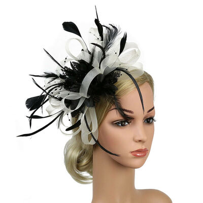 

Women Ladies Fascinator Flower Feather Hat Headband Wedding Party Mesh Headpiece